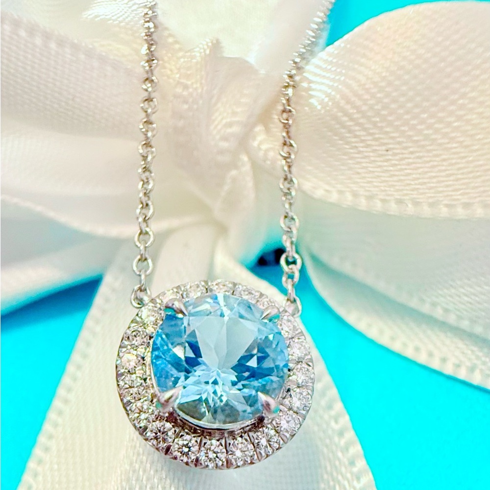 ❤️Tiffany & Co Platinum Soleste aquamarine diamond Necklace ❤️